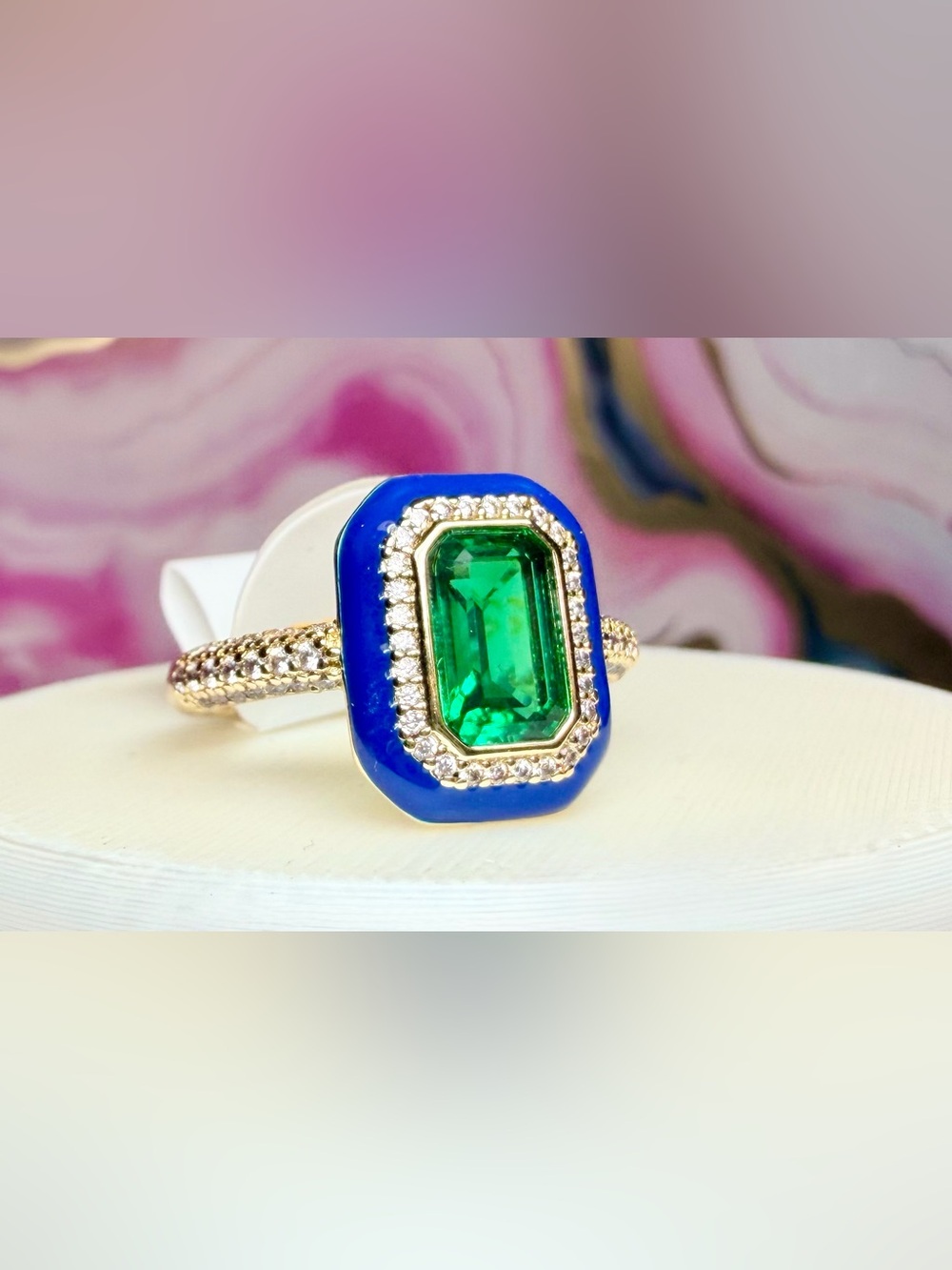 Bomb Party OG Enamel Ring- Emerald on Gold, Size 7 RG83884